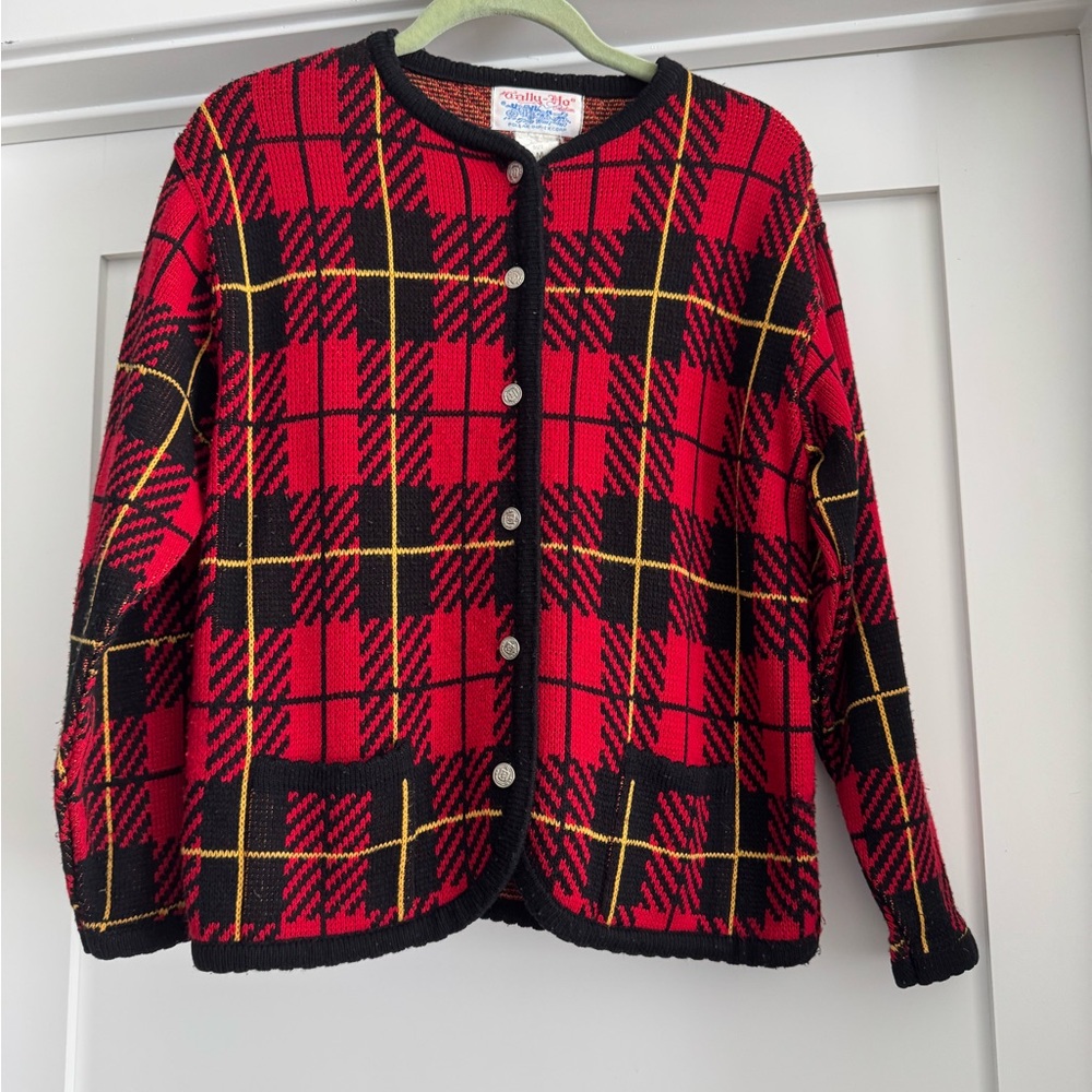 Tally ho plaid Red and Black Knit Sweater vintage
